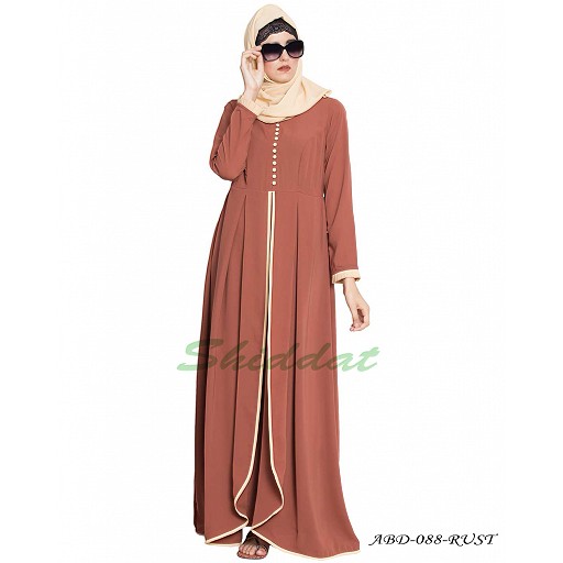 Multi layered abaya dress with frills- rust